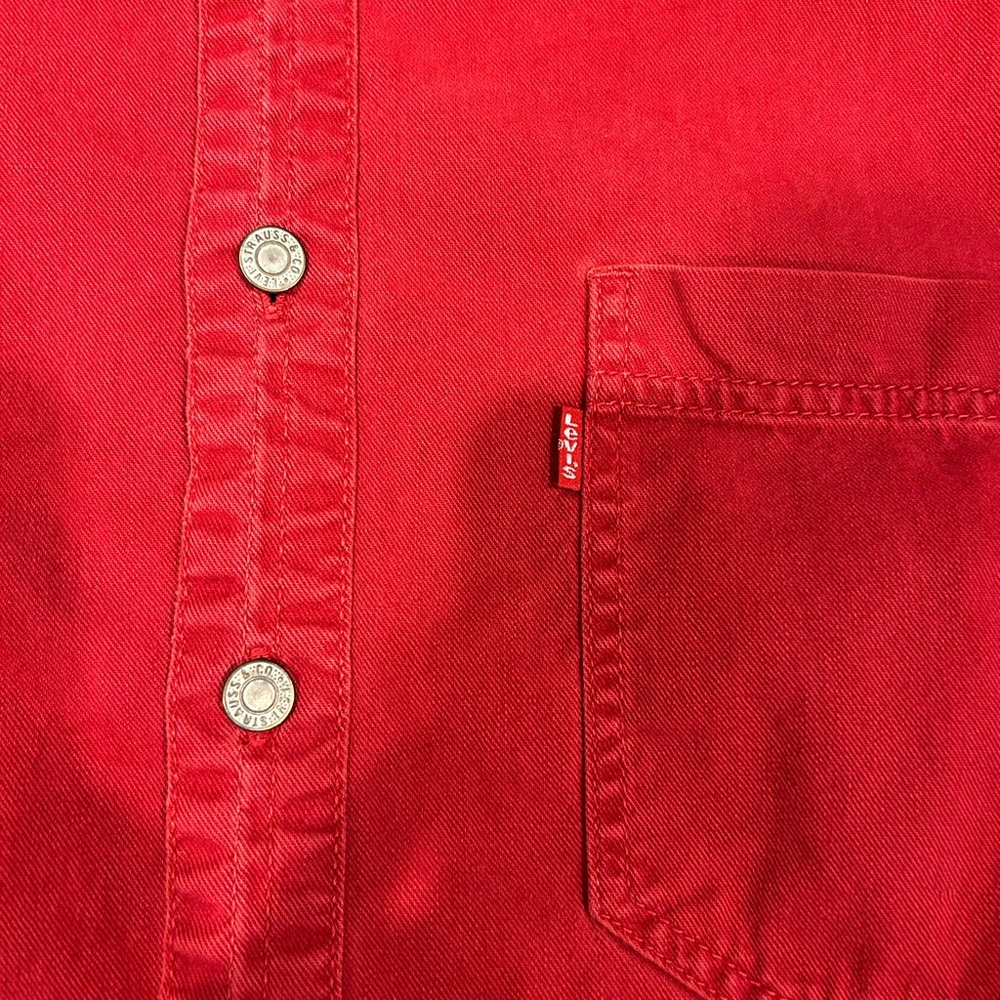 Vintage Red Denim Levi Button Down Shirt - Picture 3 of 5